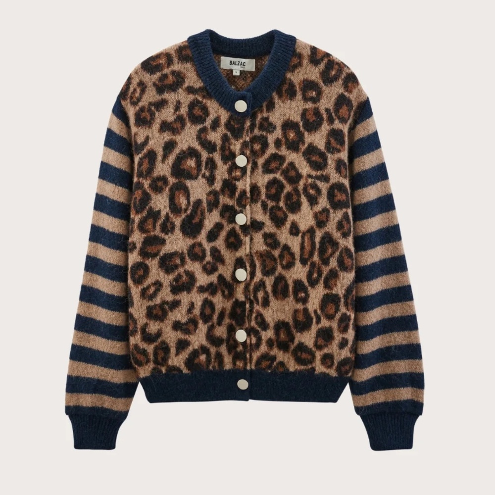 Leopard Print and Striped Cardigan